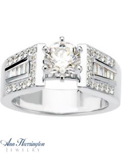 14k White or Yellow Gold 1/2 ct tw Diamond Baguette Cathedral Engagement Ring Semi Mount, F7576