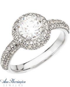 14k White Gold 3/4 ct tw Diamond Halo Semi Mount Engagement Ring, 6.5 mm (for 1 ct) Round Setting, F7581