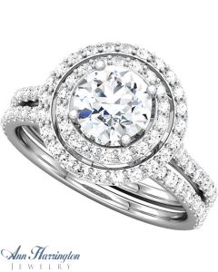 14k White Gold 5/8 ct tw Diamond Double Halo Antique Style Semi Mount Ring, 6.5 mm (for 1 ct) Round Setting, F8870