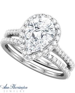 14k White or Yellow Gold 3/8-1/2 ct tw Pave Diamond Halo Semi Mount Engagement Ring, 6x4 7x5 8x5 9x6 and 10x7 Pear Shape Setting