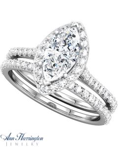 14k White Gold 3/8-1 ct tw Diamond Antique Style Marquise Halo Engagement Ring, 8x4.5 to 14x7 mm Semi Setting