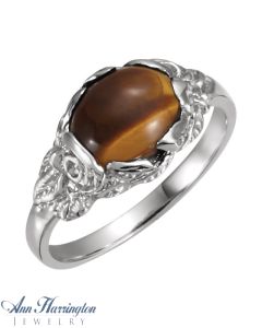14k White or Yellow Gold 9x7 mm Oval Cabochon or Faceted Leaf Design Ring Setting