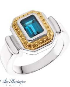 Sterling Silver & 14k Yellow Gold 7x5 mm Emerald Bezel Ring Setting, G0658
