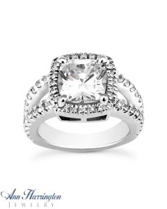 14k White or Yellow Gold .74-.84 ct tw Diamond Semi Mount Split Shank Ring, 5x5, 5.5x5.5, 6x6 and 6.5x6.5 7x7, 7.5x7.5, 8x8, 8.5x8.5 and 9x9 mm Cushion Cut Setting