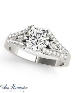 14k White Gold 1/4 ct tw Diamond Cathedral Engagement Ring, 6.5 mm Round Semi Setting