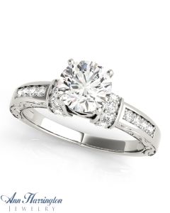 14k White Gold 1/3 ct tw Diamond Antique Style Engagement Ring, Semi Mounting