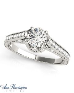 14k White Gold 1/4 ct tw Diamond Antique Style Engagement Ring, 6, 7, 7.4 & 8.6 mm Semi Setting
