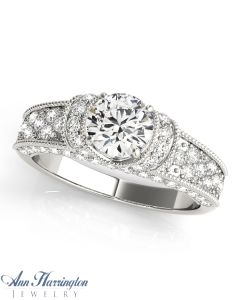 14k White Gold 5/8-3/4 ct tw Diamond Pave Engagement Ring, 5.8, 7.4 & 8.2  mm Round Semi Setting