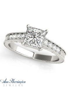 14k White Gold .08-1/5 ct tw Diamond Engagement Ring, 4x4-7.5x7.5 mm Princess Semi Setting