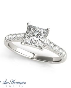 14k White Gold 1/4-1/3 ct tw Diamond Antique Style Engagement Ring, 3.5x3.5-7.5x7.5 mm Princess Semi Setting
