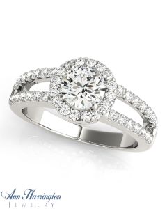 14k White Gold 3/8-1/2 ct tw Diamond Antique Style Halo Ring, 5, 6, 7, 8, 9 & 10 mm Round Semi Setting, H3493