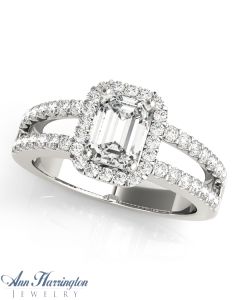 14k White Gold 3/8-1/2 ct tw Diamond Antique Style Semi Mount Ring,  6x4, 7x5, 8x6, 9x7, 10x8 & 11x9 mm Emerald Cut Setting