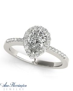 14k White or Yellow Gold 1/5-1/4 ct tw Diamond Antique Style Halo Engagement Ring, 6x4, 7x5, 8x5, 9x6 & 10x7 mm Pear Cut Semi Setting