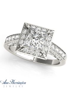 14k White Gold 3/4-1 1/5 ct tw Diamond Antique Style Engagement Ring, 4x4, 5x5, 6x6, 7x7 & 8x8 mm Princess or Square Cut Semi Setting, H3501