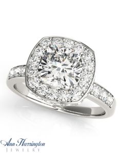 14k White Gold 1/2-5/8 ct tw Diamond Antique Style Halo Engagement Ring, 6x6, 7x7 and 8x8 mm Cushion Cut Semi Setting