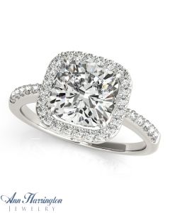 14k White or Yellow Gold 1/5-1/3 ct tw Diamond Antique Style Halo Semi Mount Ring, 4x4, 4.5x4.5, 5x5, 6x6, 7x7, 8x8, 9x9, 10x10 and 12x12 mm Cushion Cut Setting