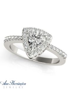 14k White Gold 1/5-1/4 ct tw Diamond Antique Style Halo Engagement Ring, 5x5, 6x6 & 7x7 mm Trillion Cut Semi Setting, H3515