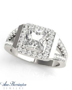14k White Gold 1/2 ct tw Diamond Antique Style Engagement Ring, 6x6 mm Square Semi Setting