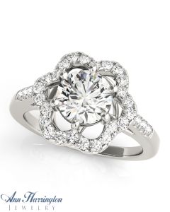 14k White Gold 1/3 ct tw Diamond Antique Style Ring, 7 mm Round Semi Setting
