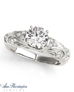 14k White Gold 1/5 ct tw Diamond Antique Style Engagement Ring, Semi Mounting