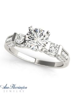 14k White Gold 1/2 ct tw Diamond Antique Style Engagement Ring,  6.5 mm (for 1 ct) Round Semi Setting, H3585
