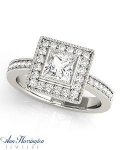 14k White Gold 1/3 ct tw Diamond Antique Style Engagement Ring, 5x5 mm Square Cut Semi Setting, H3651
