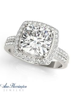 14k White Gold 1/3 ct tw Diamond Antiques Style Ring, 8.5x8.5 mm Cushion Cut Semi Setting, H3672