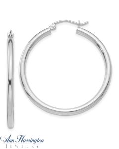 14k White or Yellow Gold 2.5 mm x 35 mm Round Hoop Earrings