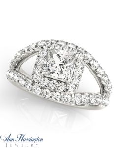 14k White Gold 5/8 ct tw Diamond Antique Style Halo Ring, 5x5 mm Square Cut Semi Setting, H3757