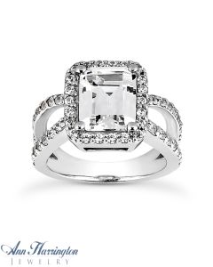 14k White or Yellow Gold .66-.81 ct tw Diamond Halo Semi Mount Split Shank Ring, 7x5, 8x6, 9x7, 10x8, 11x9 and 12x10 mm Emerald Cut Setting, H381