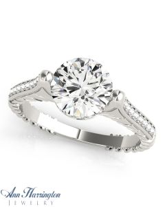 14k White Gold 1/6-1/5 ct tw Diamond Antique Style Engagement Ring, 5.2, 6.5, 7.4, 8.2 mm Round Semi Setting