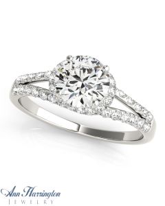 14k White Gold 1/3 ct tw Diamond Antique Style Engagement Ring, 6.5 mm Semi Setting, H3904
