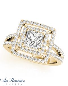 14k Yellow Gold 5/8 ct tw Diamond Antique Style Ring, 5x5 mm Square Cut Semi Setting