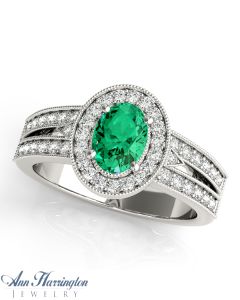 14k White or Yellow Gold 1/4 ct tw Diamond Antique Style Engagement Ring, 7x5 mm Oval Semi Setting, H4003