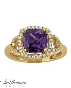 14k Yellow Gold 1/5 ct tw Diamond Antique Style Ring, 8x8 mm Cushion Cut Semi Setting, H4019