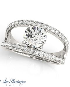 14k White Gold 1/5-1/3 ct tw Diamond Antique Style Split Shank Engagement Ring, 5.2, 6.5 & 7.4 mm Round Semi Setting