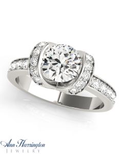 14k White Gold 1/4-1/2 ct tw Diamond Antique Style Engagement Ring, 5.2, 6.5 & 7.4 mm Round Semi Setting