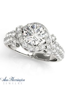14k White Gold 5/8 ct tw Diamond Antique Style Engagement Ring, Semi Mounting