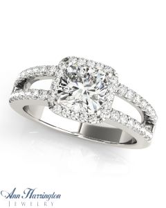 14k White Gold 3/8-1/2 ct tw Diamond Antique Style Halo Ring, 5x5, 6x6 7x7 8x8 mm Square Semi Setting