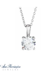 14k White Gold 1/2 ct Diamond Solitaire 16-18" Adjustable Cable Chain Necklace