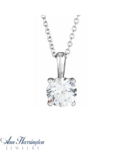 14k White Gold 3/4 ct Diamond Solitaire 16-18" Adjustable Cable Chain Necklace