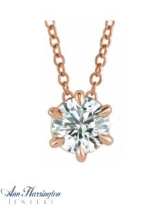 14k Rose, White, Yellow Gold 1/4 ct Diamond Solitaire 16-18" Adjustable Chain Necklace