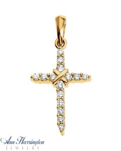 14k Yellow or White Gold 1/8 ct tw Diamond 19 x 12 mm Cross Pendant