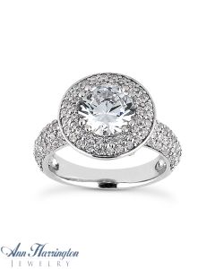 14k White or Yellow Gold .63-1.45 ct tw Pave Diamond Halo Semi Mount Engagement Ring, for .50 to 3.5 ct Round Setting 