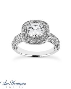 14k White or Yellow Gold .84-1 ct tw Pave Diamond Halo Semi Mount Ring, 4.5x4.5 to 9x9 mm Cushion Cut Setting