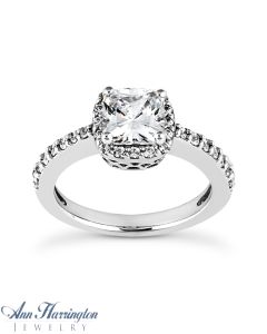 14k White or Yellow Gold .35-.49 ct tw Diamond Halo Semi Mount Ring, 5x5, 5.5x5.5, 6x6, 6.5x6.5 and 7x7 mm Cushion Cut Setting, H859