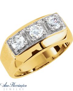 14k 2-Tone or White Gold 2.7 to 5.2 mm Round Men's 3 Stone Ring Setting