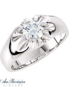 14k White or Yellow Gold 6.5 and 7.4 mm Round Men's Solid Belcher Ring Setting, J074