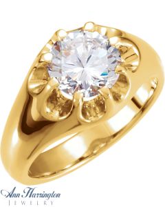 14k Yellow or White Gold 8.6 mm Round Men's Solid Belcher Ring Setting, J076