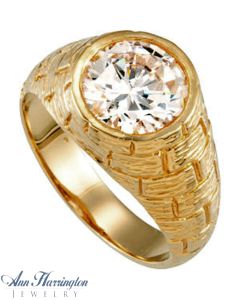 14k Yellow or White Gold 9.5 mm Round Men's Bezel Set Ring Setting, J180